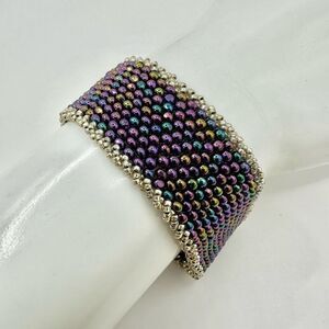 Purple beaded wide bracelet